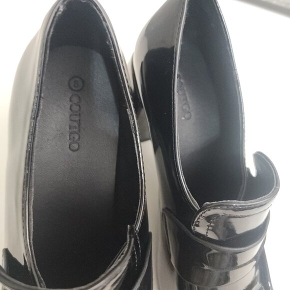 Coutgo Penny Loafers Chunky Block Heels Square Toe Shoes Black Women's Size 8 - Picture 5 of 14